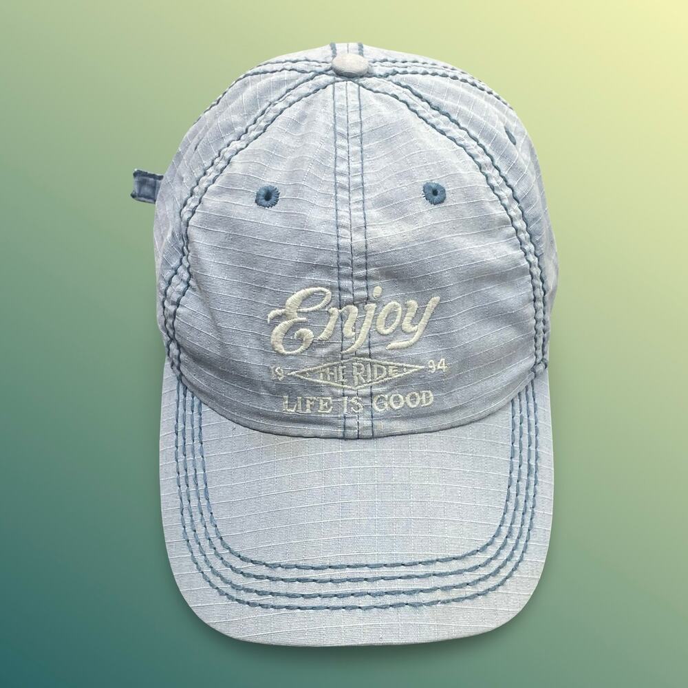 Life Is Good Enjoy The Ride Blue Ripstop Adjustable Hat Baseball Cap Unisex